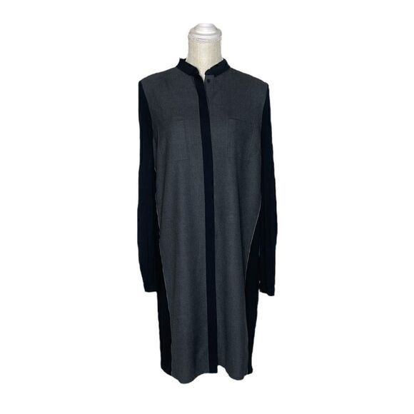 Elie Tahari Valerie Tab-Sleeve Wool Blend Block & Gray Colorblock Shirtdress M - Picture 3 of 16